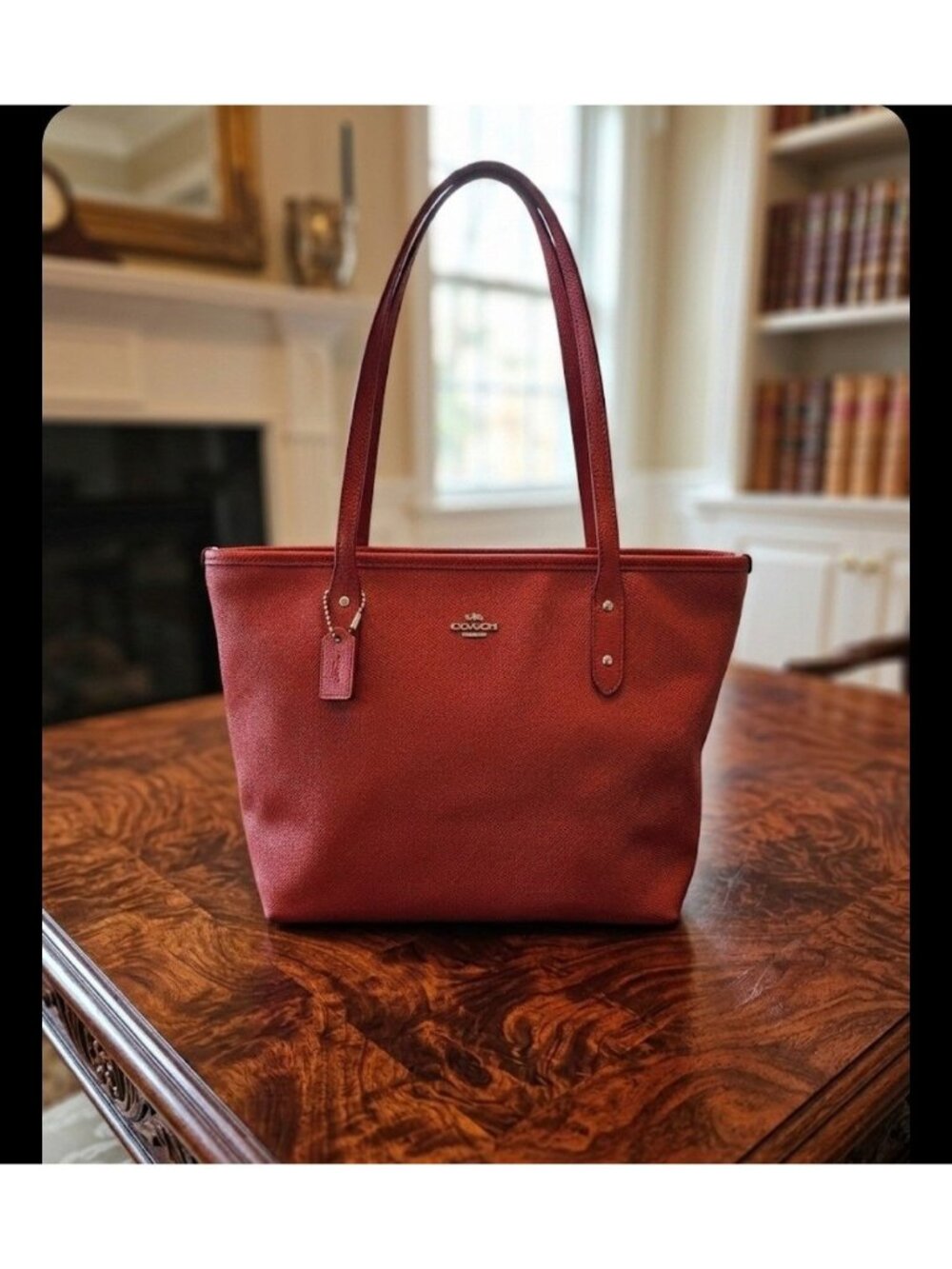 Coach Mini City Zip Tote Crossgrain Leather Red Shoulder Bag-